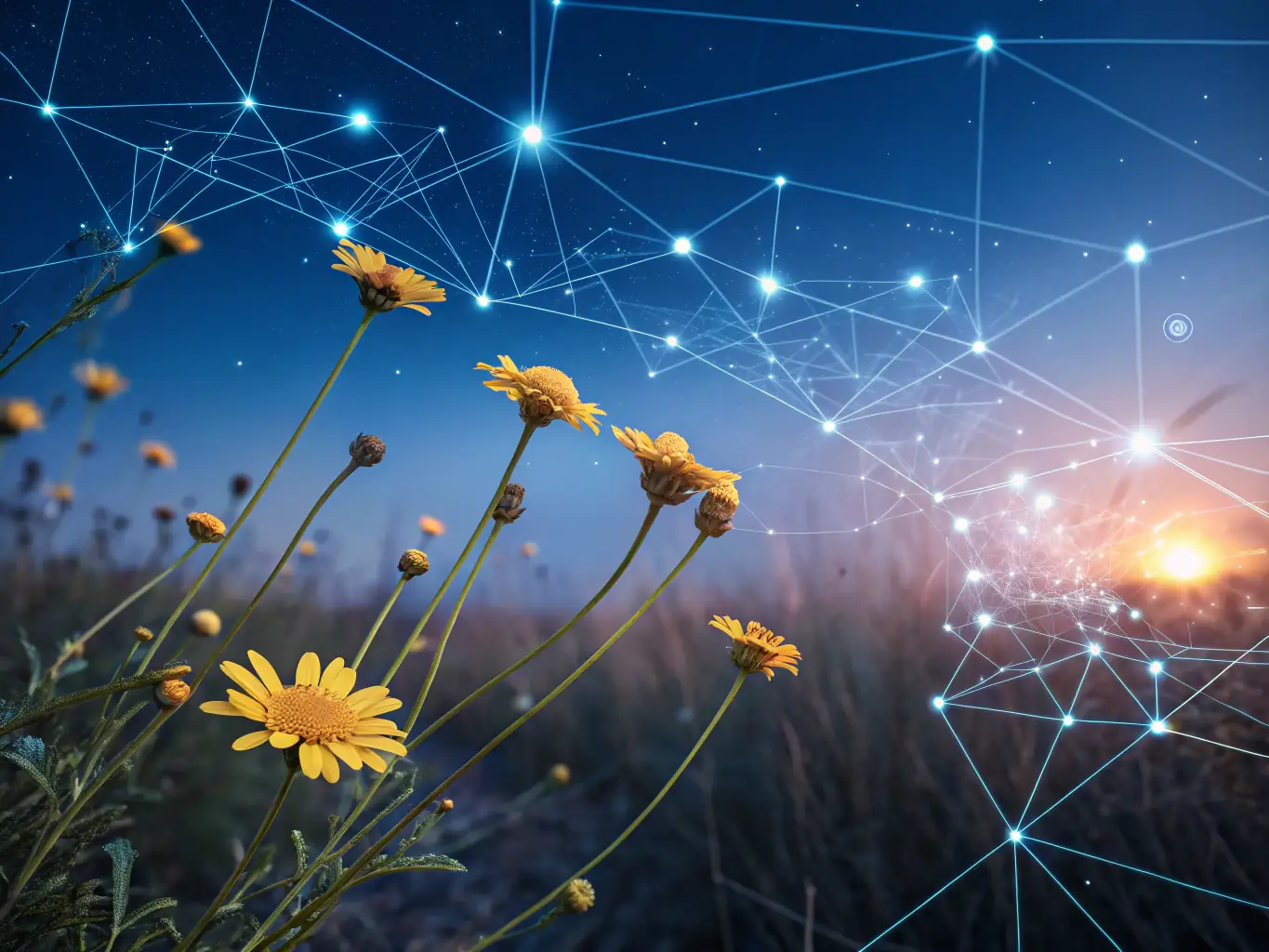 A digital illustration depicting interconnected nodes forming a network, symbolizing dynamic network intelligence.